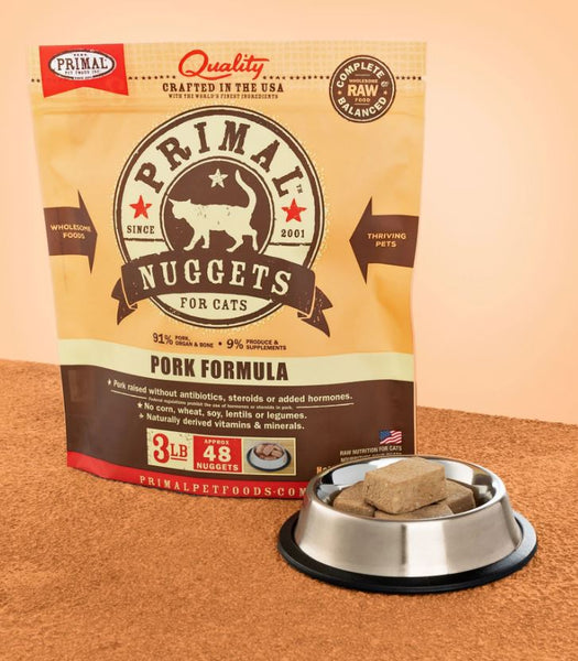 Primal Raw Frozen Feline Pork Formula Nuggets Food, 3lb bag (Frozen P