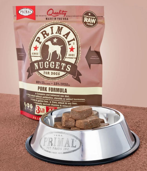 Primal Raw Frozen Canine Pork Formula Nuggets Dog Food, 3lb bag (Froz