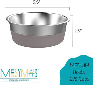 Messy Mutts Bowl Stainless Steel Dog Bowl with Non-Slip Removable Silicone Base