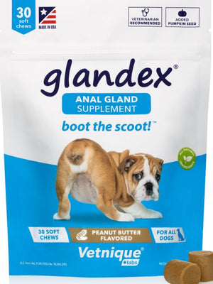 Vetnique Labs Glandex Anal Gland & Probiotic Peanut Butter Flavored Pumpkin Fiber & Digestive Soft Chew Supplement for Dogs