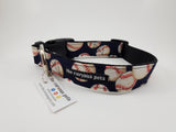 The Curious Pets Navy Blue Baseballs Dog Collar