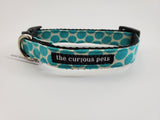 The Curious Pets Teal Polka Dogs Dog Collar