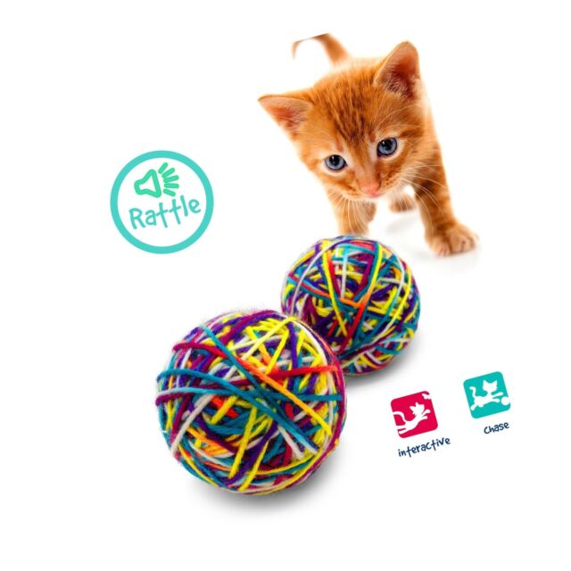 Pet Craft Knitty Kitty Multi Color Yarn Balls with Rattle