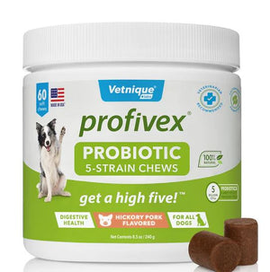 Vetnique Labs Profivex Probiotics 5-Strain Pork Pet Digestive Health Probiotic, Prebiotic & Fiber Soft Chew Dog Supplement