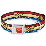 Wonder Woman Red Seatbelt Buckle Collar - Wonder Woman Logo Stripe/Stars Red/Gold/Blue/White