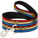 Dog Leash - Wonder Woman Logo Stripe/Stars Red/Gold/Blue/White